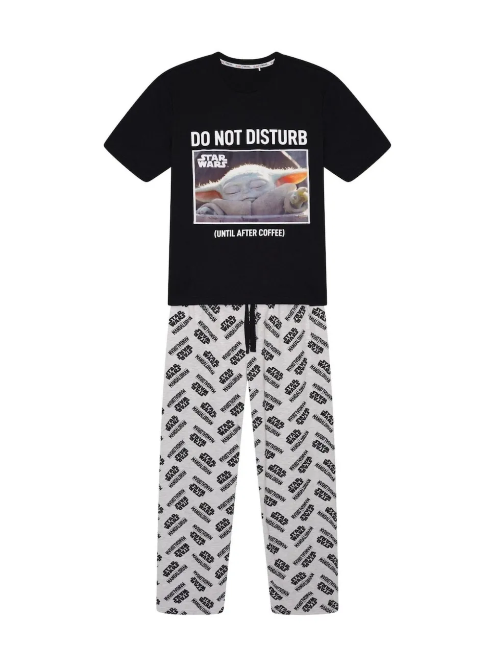 Brand Threads Black Mens Star Wars The Mandolorian 100% Cotton Pyjamas Set