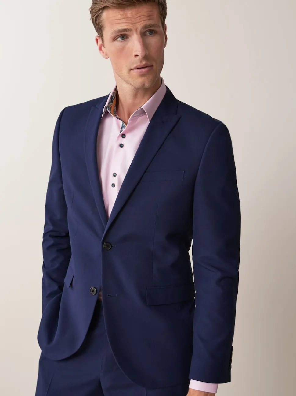 Bright Blue Regular Fit Two Button Suit Jacket