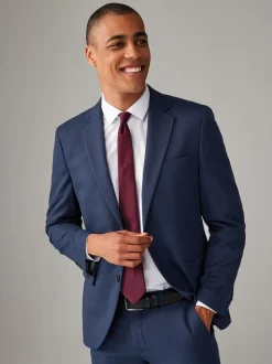 Bright Blue Regular Fit Textured Suit Jacket