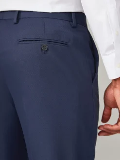 Bright Blue Regular Fit Textured Suit Trousers