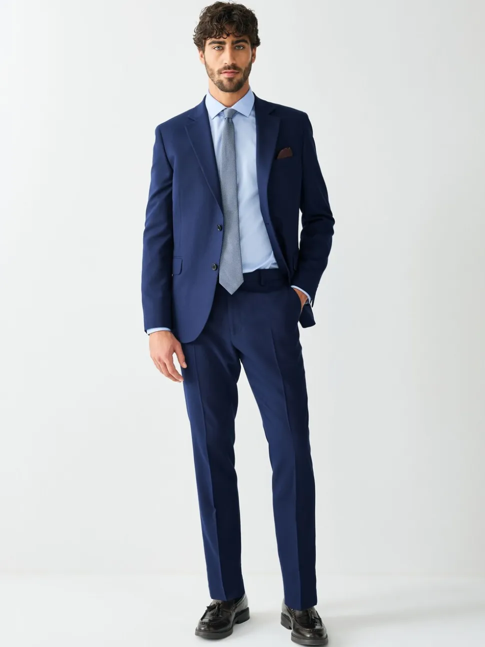Bright Blue Skinny Fit Textured Suit Trousers