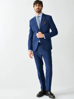 Bright Blue Skinny Fit Textured Suit Jacket