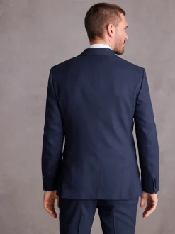 Bright Blue Slim Fit Signature Tollegno Italian Wool Textured Suit Jacket