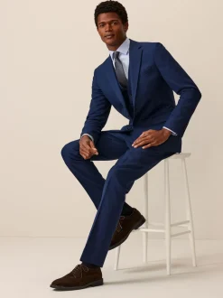 Bright Blue Slim Fit Textured Suit Jacket