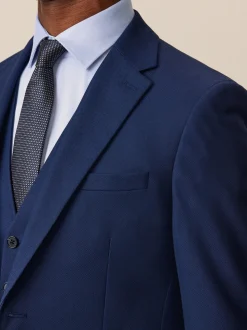 Bright Blue Slim Fit Textured Suit Jacket