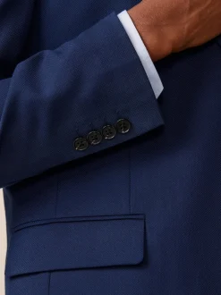 Bright Blue Slim Fit Textured Suit Jacket