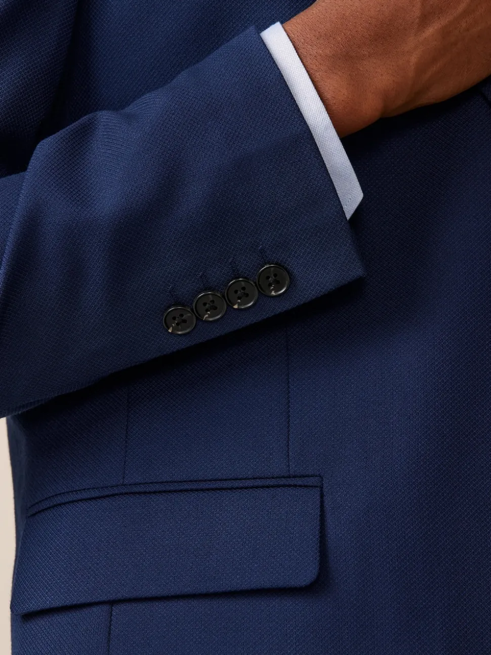 Bright Blue Slim Fit Textured Suit Jacket
