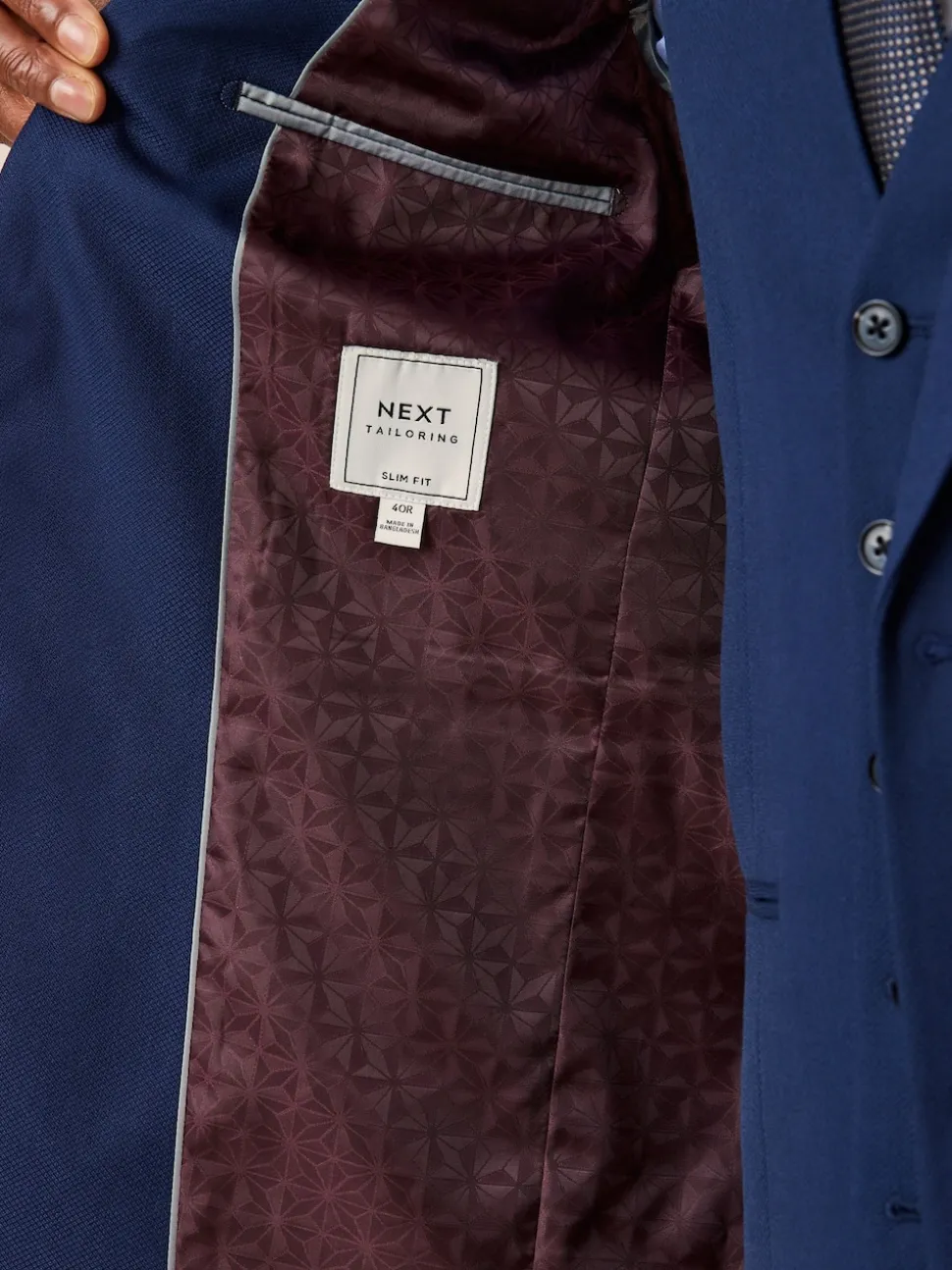 Bright Blue Slim Fit Textured Suit Jacket