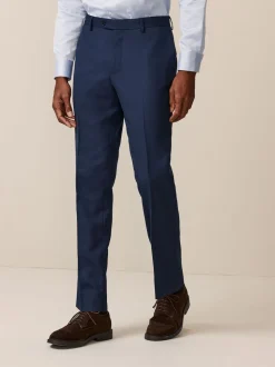 Bright Blue Slim Fit Textured Suit Trousers