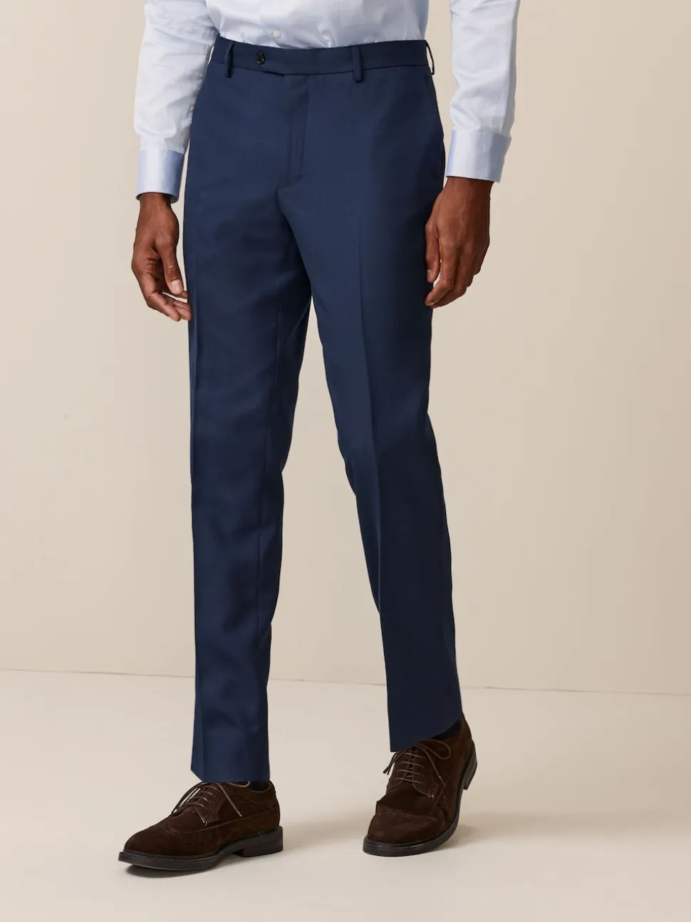 Bright Blue Slim Fit Textured Suit Trousers