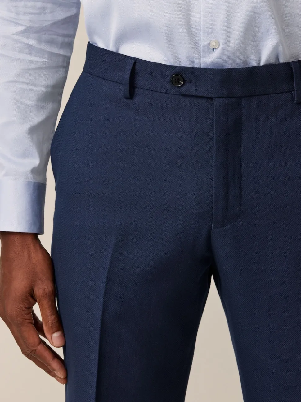 Bright Blue Slim Fit Textured Suit Trousers