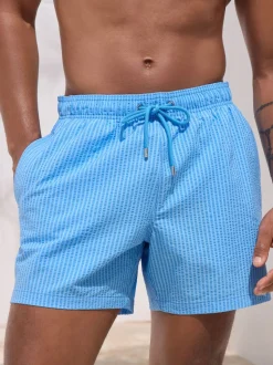 Bright Blue Stripe Seersucker Swim Shorts