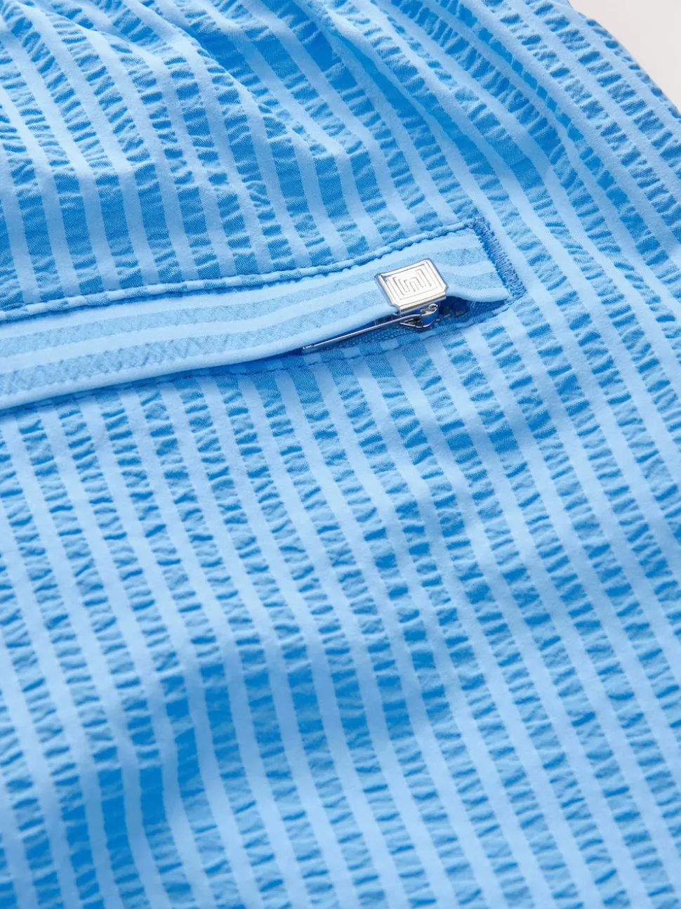 Bright Blue Stripe Seersucker Swim Shorts