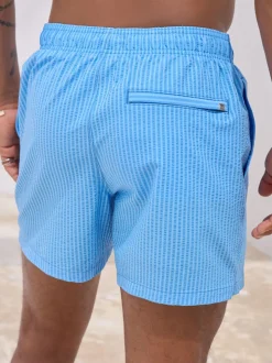 Bright Blue Stripe Seersucker Swim Shorts