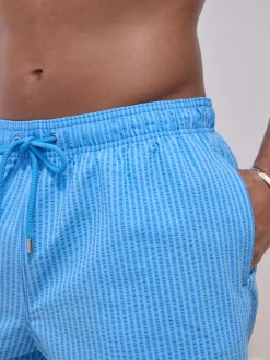 Bright Blue Stripe Seersucker Swim Shorts