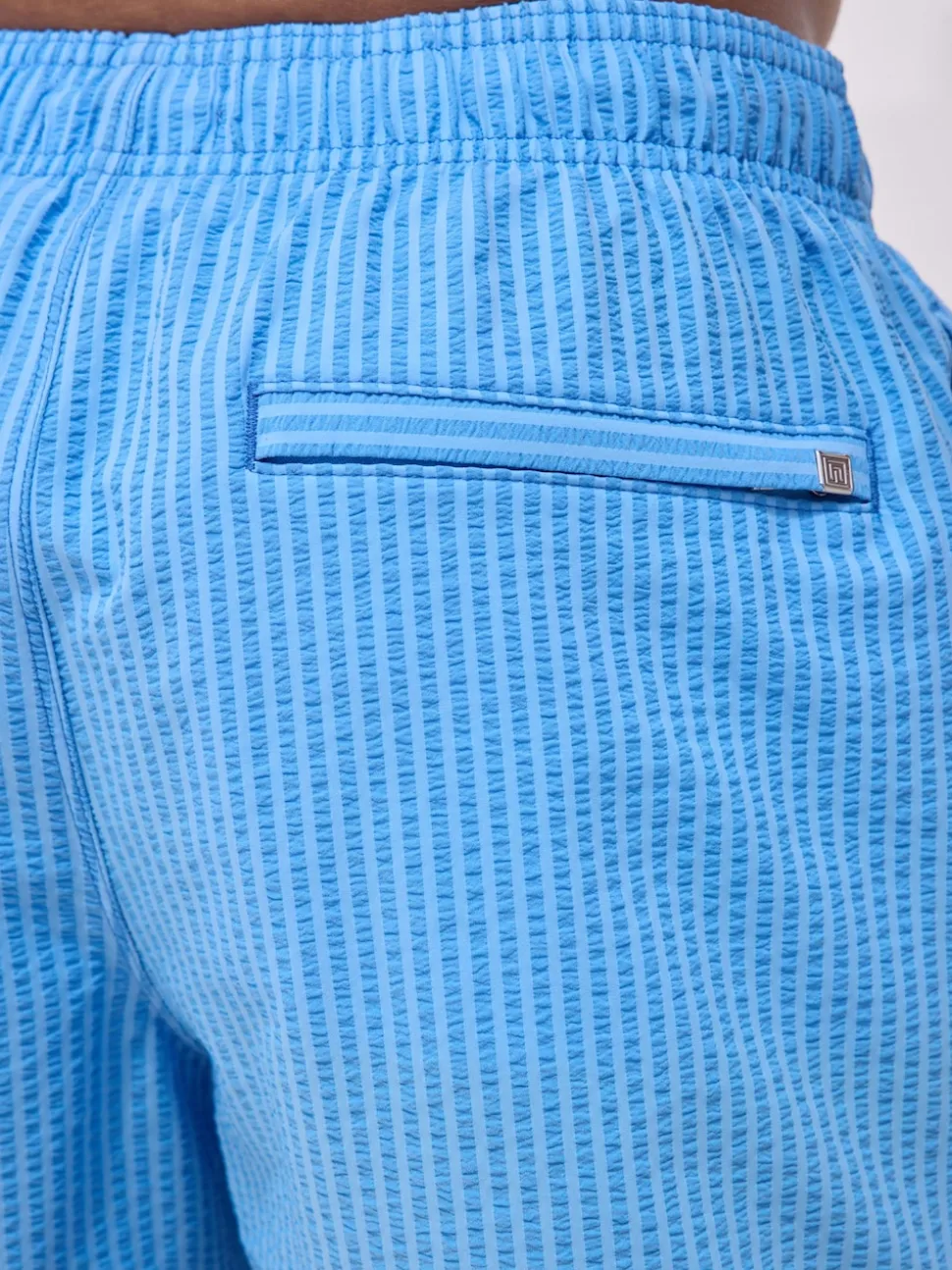 Bright Blue Stripe Seersucker Swim Shorts