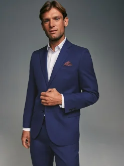 Bright Blue Tailored Fit Textured Suit Jacket