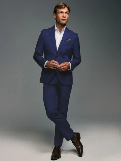 Bright Blue Tailored Fit Textured Suit Jacket
