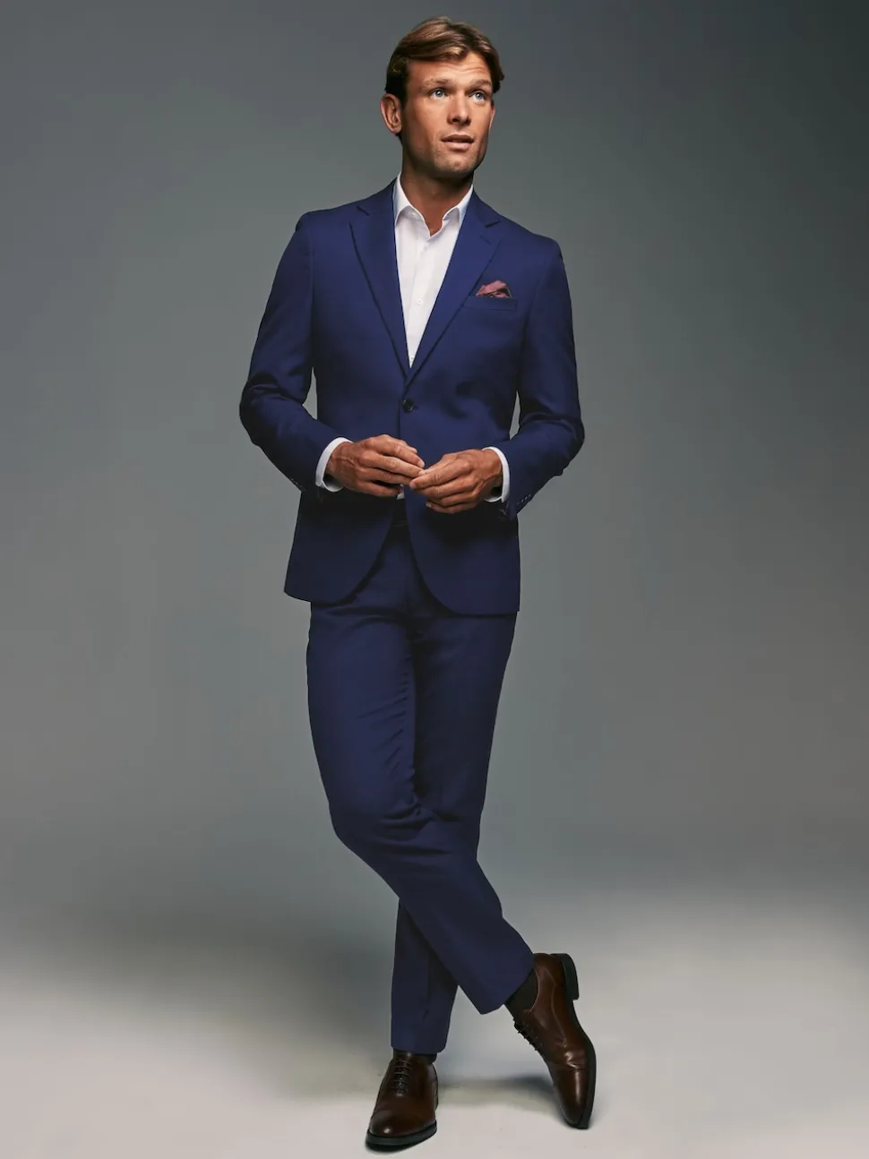 Bright Blue Tailored Fit Textured Suit Jacket