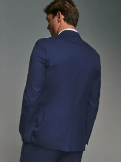 Bright Blue Tailored Fit Textured Suit Jacket