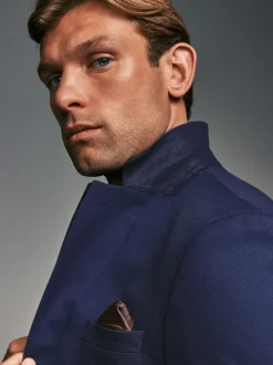 Bright Blue Tailored Fit Textured Suit Jacket