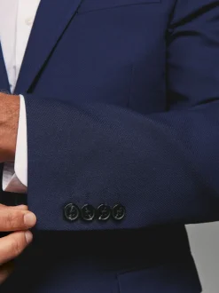 Bright Blue Tailored Fit Textured Suit Jacket