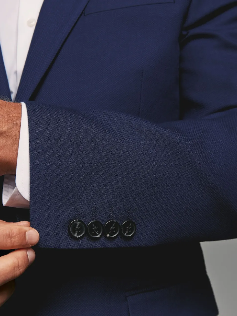 Bright Blue Tailored Fit Textured Suit Jacket