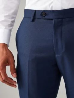 Bright Blue Tailored Fit Textured Suit Trousers