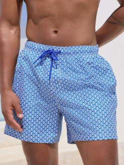 Bright Blue/Coral Geometric Printed Swim Shorts 2 Pack