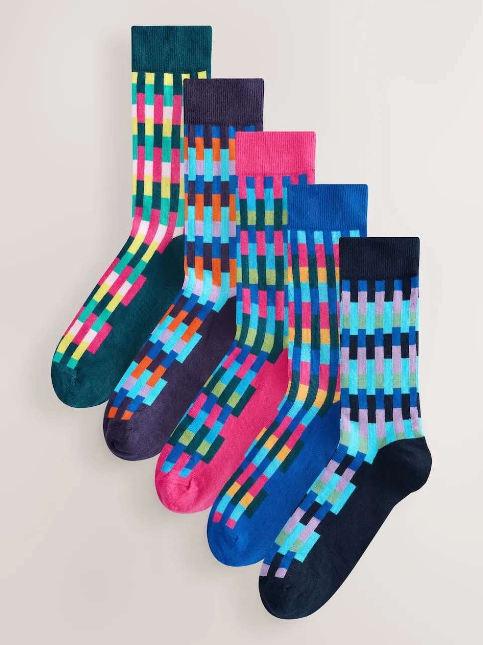Bright Blue/Green/Orange Stripe Pattern Socks 5 Pack