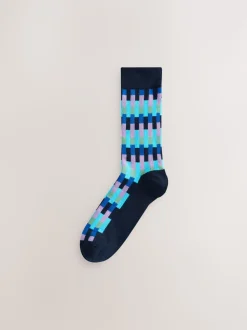 Bright Blue/Green/Orange Stripe Pattern Socks 5 Pack