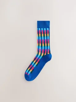 Bright Blue/Green/Orange Stripe Pattern Socks 5 Pack