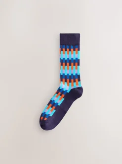 Bright Blue/Green/Orange Stripe Pattern Socks 5 Pack