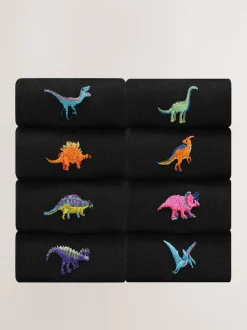 Bright Dinosaur Fun Embroidered Socks 8 Pack