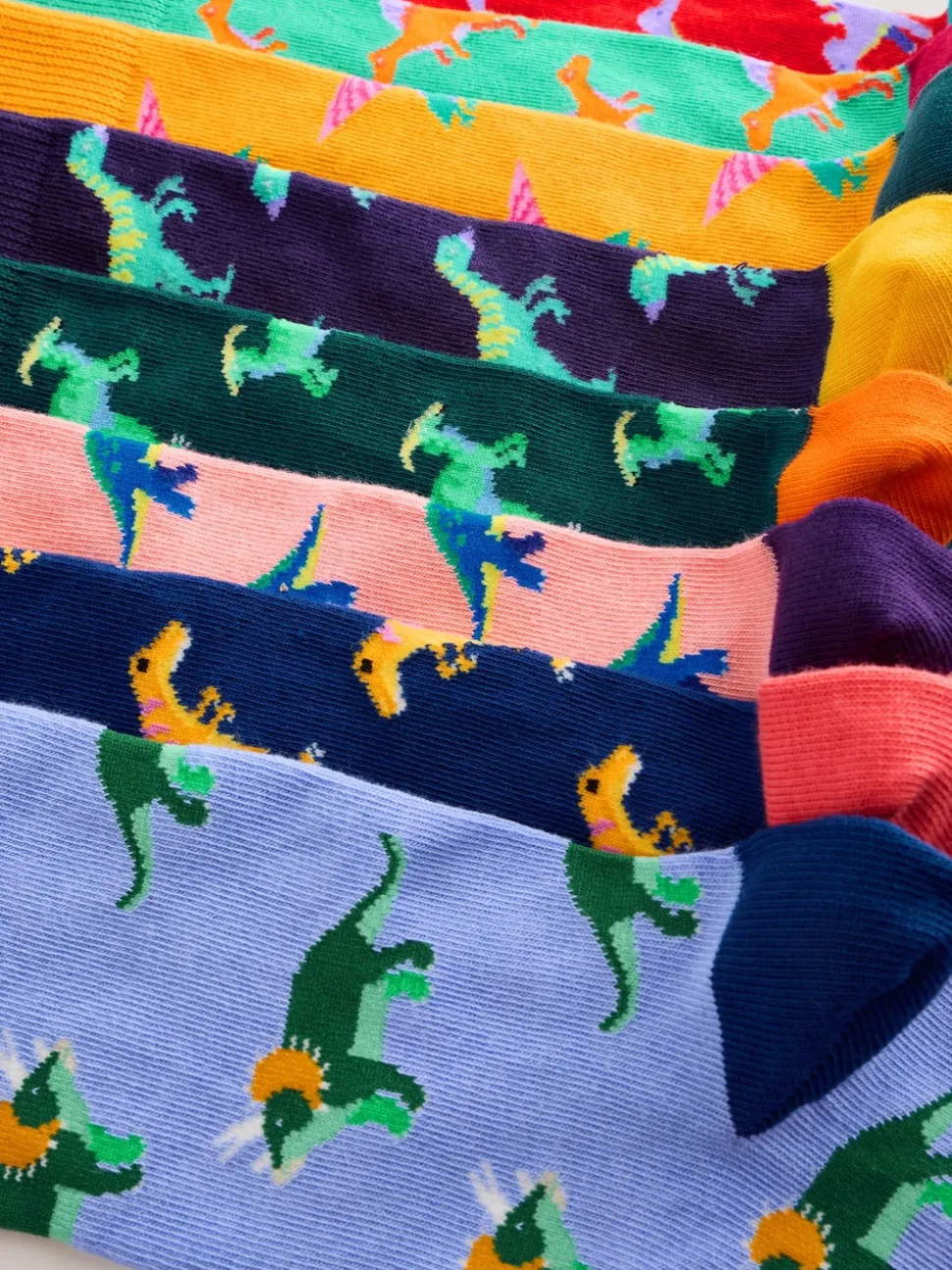 Bright Red/Blue/Orange Dinosaur Pattern Socks 8 Pack
