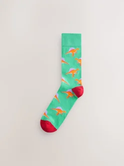Bright Red/Blue/Orange Dinosaur Pattern Socks 8 Pack