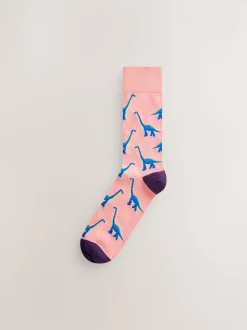 Bright Red/Blue/Orange Dinosaur Pattern Socks 8 Pack