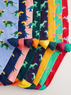 Bright Red/Blue/Orange Dinosaur Pattern Socks 8 Pack