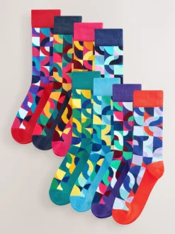 Bright Red/Green Geo Pattern Socks 8 Pack