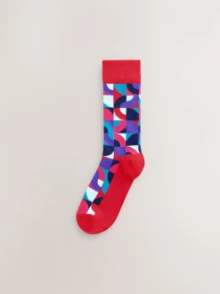 Bright Red/Green Geo Pattern Socks 8 Pack