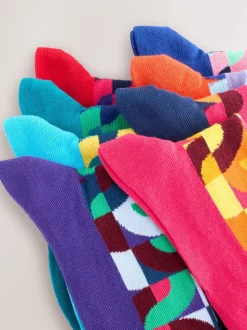 Bright Red/Green Geo Pattern Socks 8 Pack