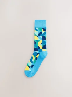 Bright Red/Green Geo Pattern Socks 8 Pack