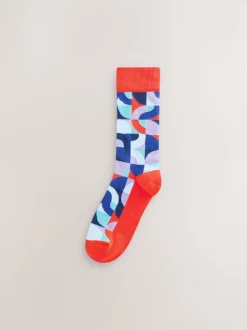 Bright Red/Green Geo Pattern Socks 8 Pack