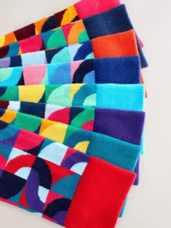 Bright Red/Green Geo Pattern Socks 8 Pack