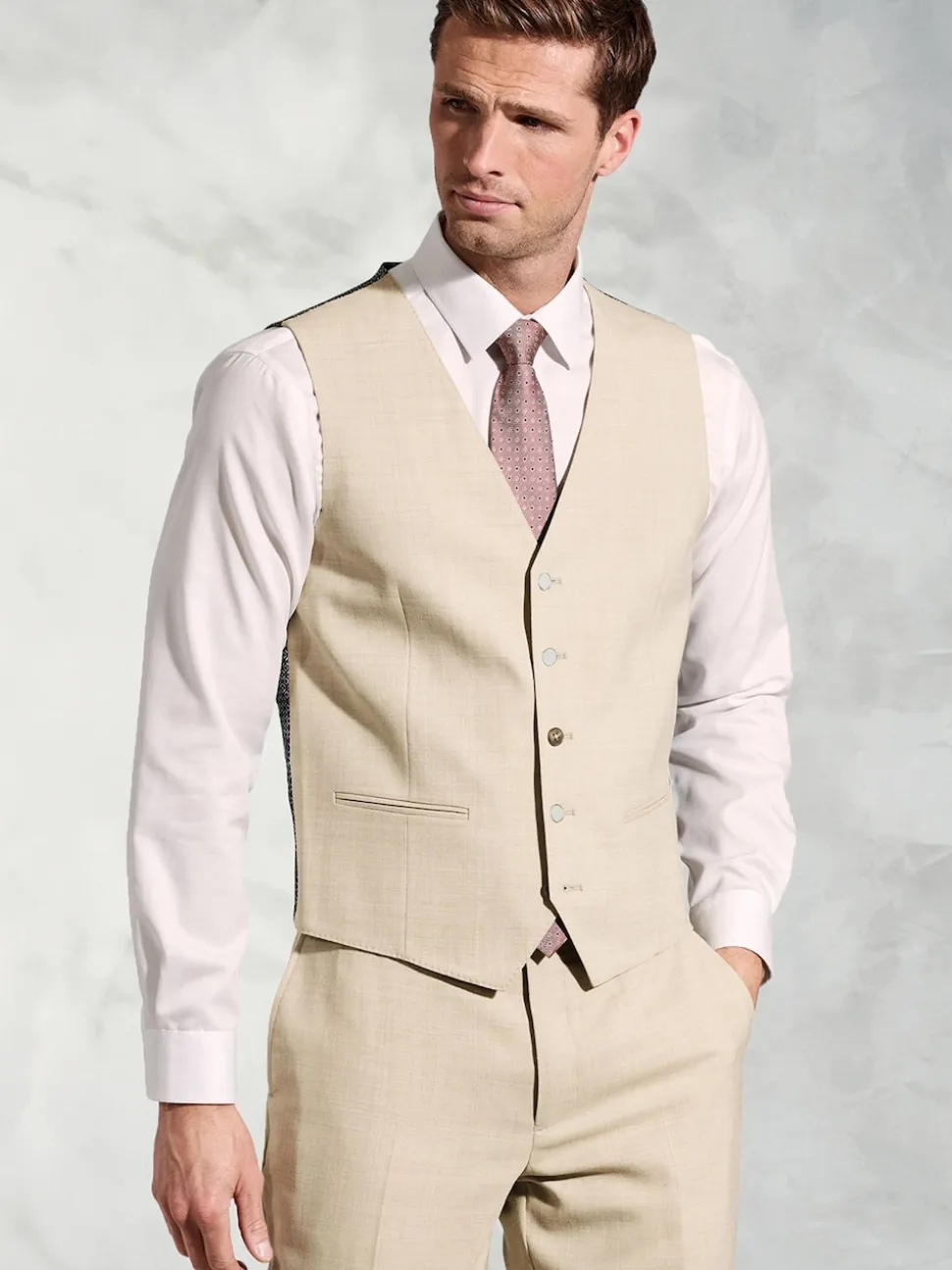 Brook Taverner Beige Linen Blend Mixer Suit Waistcoat
