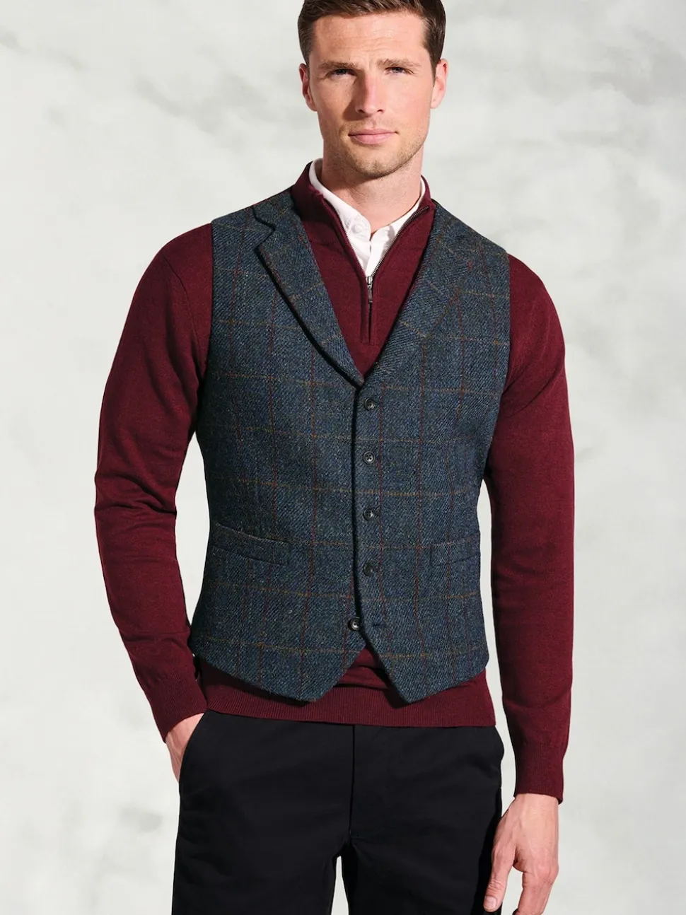 Brook Taverner Blue Check Harris Tweed® Waistcoat