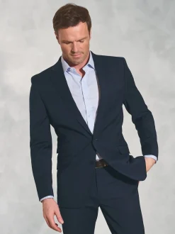 Brook Taverner Blue Dark Tailored Fit Wool Mix Washable Suit Jacket
