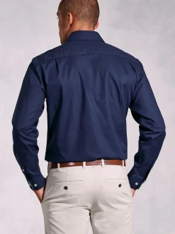 Brook Taverner Blue Navy Herringbone Stretch Cotton Shirt