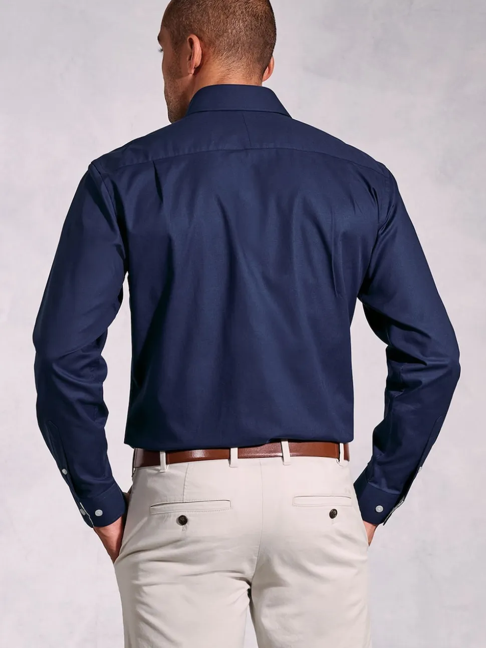 Brook Taverner Blue Navy Herringbone Stretch Cotton Shirt