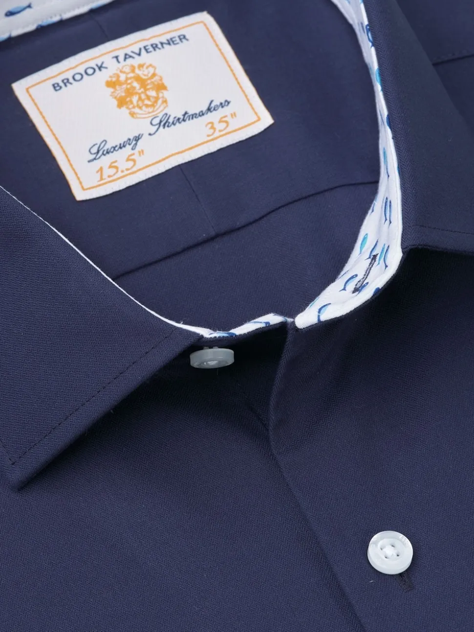 Brook Taverner Blue Navy Herringbone Stretch Cotton Shirt